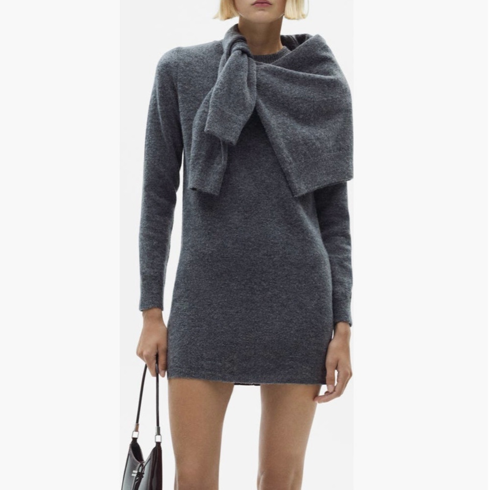 NWT Women’s Sz 4 Small Mango Long Sleeve Grey Mini Sweater Dress